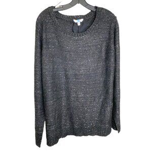 Time and Tru NWT Black Metallic Sweater XXL (20) Back Lace-Up Detail Top Glam